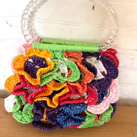 Bright Colored Crochet Purse/Handbag - Handmade 90's - Picture 7 of 10